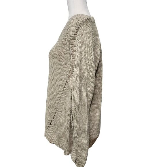 Vivienne Tam Sweater Womens Large Crewneck Beige Crochet Knit Coastal Shimmer - Picture 3 of 12